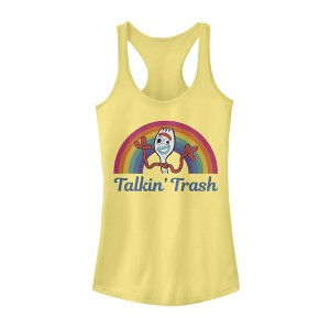 Juniors Womens Toy Story Forky Talkin' Trash Rainbow Racerback Tank Top - 1 of 3