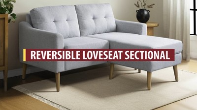 Light Gray Tufted Fabric Loveseat with Ottoman and Wood Legs