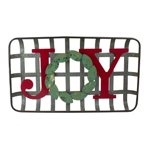 Northlight 24" Red and Green "JOY" Rustic Tobacco Basket Christmas Wall Decor - 1 of 4