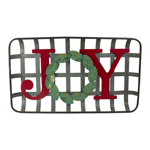 Northlight 24" Red and Green "JOY" Rustic Tobacco Basket Christmas Wall Decor - image 1 of 4