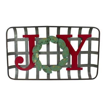 Northlight 24" Red and Green "JOY" Rustic Tobacco Basket Christmas Wall Decor