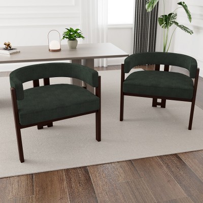 Akoasm Set of 2 Modern Accent Chair, Arm Chair with Open Back 3 Legs For Living Room & Bedroom-Green