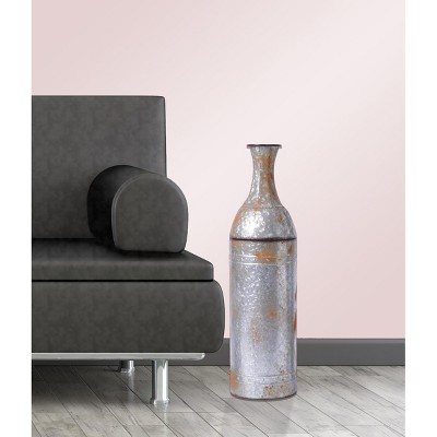 25" Rustic Silver Galvanized Metal Floor Vase