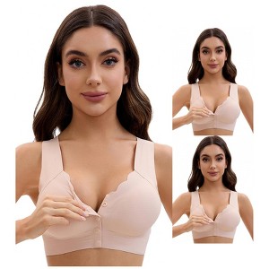 INSPIRE CHIC Women's Front Closure Full Coverage Bra Wirefree Wave Trim U Back Soft Bras 3 Packs - 1 of 4