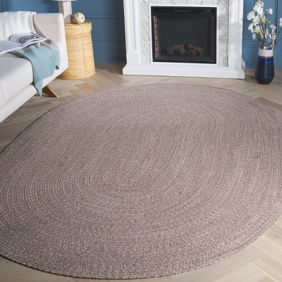 Ivory and Beige Braided Cotton Oval Area Rug 4' x 6'