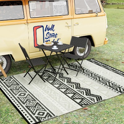Lahome Waterproof Outdoor Reversible Boho Plastic Straw Mat for Patio,Balcony,Deck
