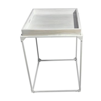 Whitewash Mango Wood and Metal Tray Table