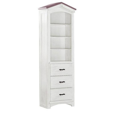 White Wood Tree House Kids' Bookshelf with Drawers