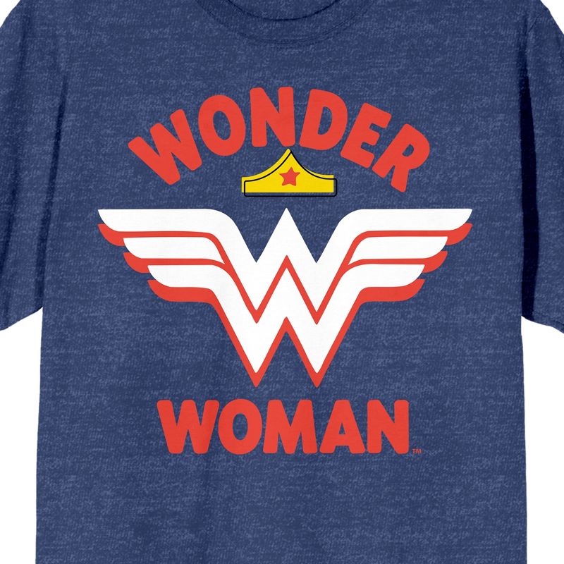 Wonder Woman Logo And Tiara Crew Neck Short Sleeve Navy Melange Women's T-shirt, 2 of 4