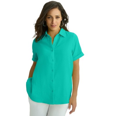 Jessica London Women's Plus Size Gauze Camp Shirt
