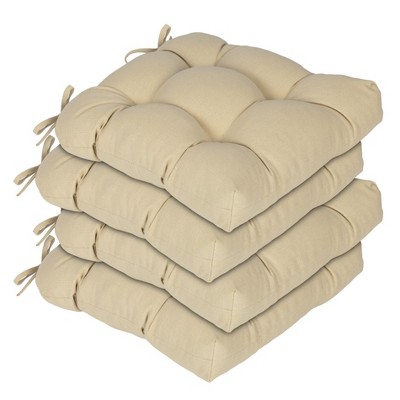Aoodor 19x19x5 Inch Tufted Outdoor Chair Cushions, Water and Fade Resistant Polyester Dining Chair Pads with Ties for Patio Furniture, Set of 4