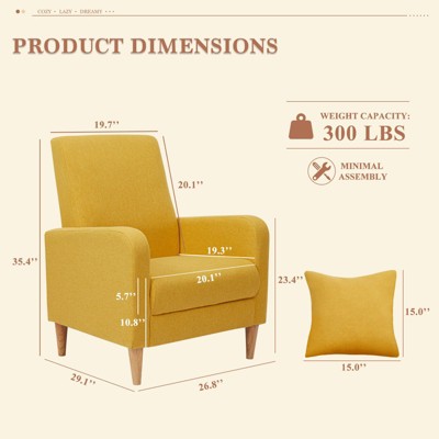 Yellow Rubberwood Upholstered Scandinavian Accent Chair