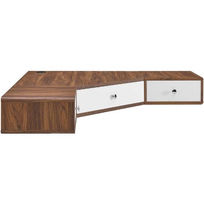 Modway Transmit 47Inch Wall Mount Corner Walnut Office Desk