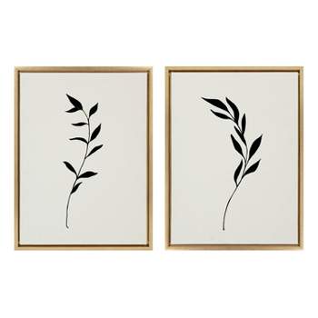 (Set of 2) 18" x 24" Sylvie Minimalist Botanical Framed Canvas Set Gold - Kate & Laurel All Things Decor