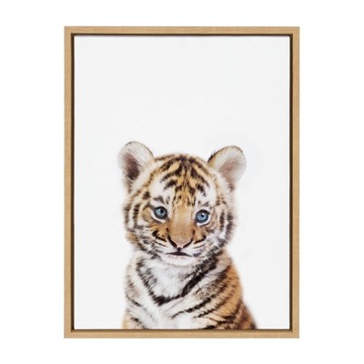 Sylvie Baby Tiger Color Illustration Framed Canvas by Simon TE of Tai Prints 18x24 Indigo Safari Frame Color: Natural