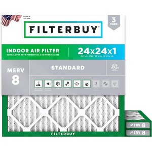 Filterbuy 24x24x1 Air Filter (3-Pack), Pleated MERV 8 Dust Defense Replacement HVAC AC Furnace Filters (Actual Size: 23.38 x 23.38 x 0.75) - 1 of 4