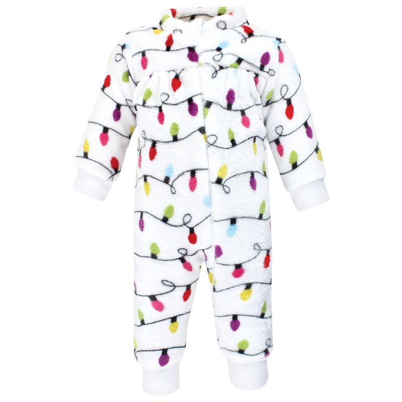 Hudson Baby Infant Girl Plush Jumpsuits, Pink Christmas Lights, 4 of 6