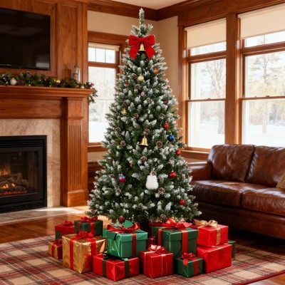 Pre-Lit Artificial Christmas Tree with LED Lights, 8 Lighting Modes, Foldable Stand & Foot Pedal Switch, Holiday Decoration