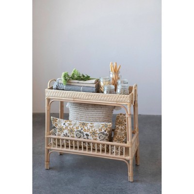 Natural Rattan and Bamboo Console Table with Storage Shelves