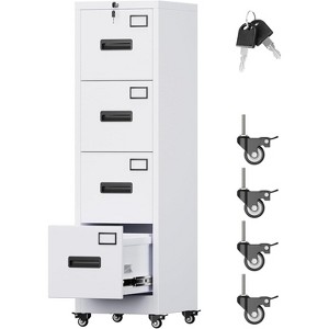 AOBABO Metal File Storage Cabinet With 4 Drawer, Lock and Name Card Holder For A4 Letter/legal Size, Assembly Required, White - 1 of 4