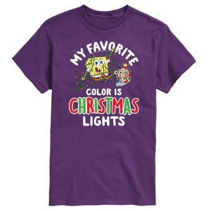 Men's - SpongeBob SquarePants - My Favorite Color Is Christmas Lights Spongebob and Gary Short Sleeve Graphic T-Shirt - 1 of 4