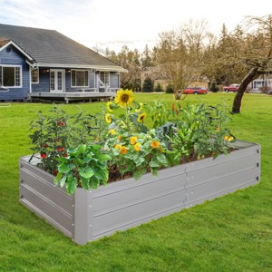 1pc Raised Garden Bed, Heavy-Duty Metal Planter Box with Oval Design, Outdoor Kit for Vegetables and Flowers - Coolbibila - 1 of 4