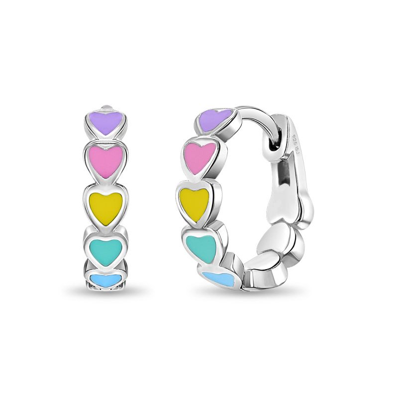 Girls' Heart Cascade Huggie Hoop Sterling Silver Earrings - In Season Jewelry, 1 of 8