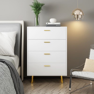 FUFU&GAGA  4 Drawer Dresser for Bedroom Modern Design Gold Metal Legs White