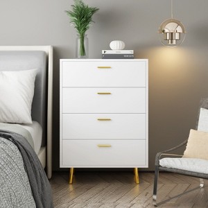 FUFU&GAGA  4 Drawer Dresser for Bedroom Modern Design Gold Metal Legs White - 1 of 4