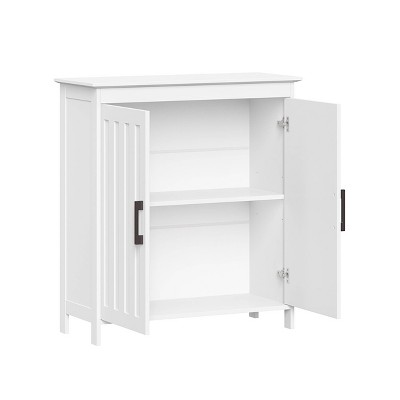 White MDF Storage Cabinet with Adjustable Shelves and Black Handles