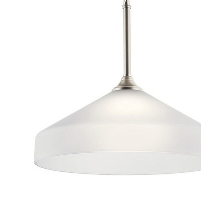 Modern Brushed Nickel 15" Bowl Pendant with White Glass Shade