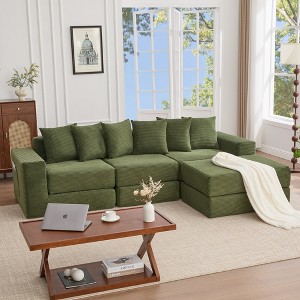 TiramisuBest 10 in 1 Convertible Sectional Sofa L Shape Corduroy Floor Sleeper Side Pocket 6 Pillows Modular DIY Small Space - 1 of 4