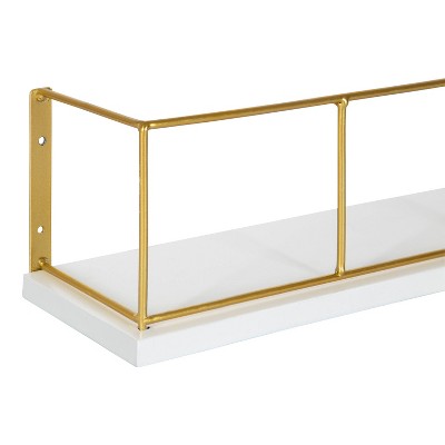 Elegant 18" White and Gold Wood Floating Wall Shelf Set