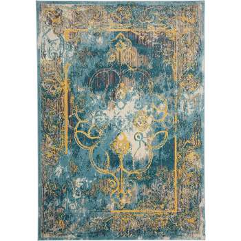 Keats Transitional Distressed Blue/Yellow/Taupe Area Rug