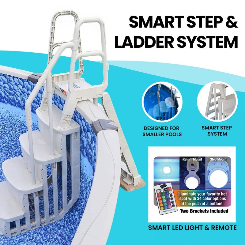 Main Access 48 to 54" Step Ladder for Above Ground Swimming Pools with Mountable Smart Color Changing LED Light and Remote Control, 4 of 8