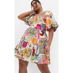 Women's Plus Size Simona Print Puff Sleeve Mini Dress - multi | CITY CHIC - 1 of 4