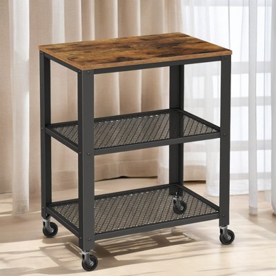 BRYCE Serving Cart, 3-Tier Kitchen Utility Cart on Wheels with Storage, for Living Room, Accent Furniture with Steel Frame, Industrial