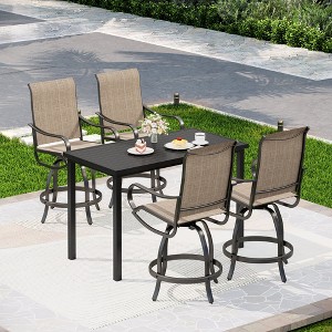 Captiva Designs 5pc Outdoor Patio Steel Bar Table & Sling High Bar Swivel Stools - 1 of 4