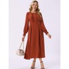 INSPIRE CHIC Women's Elegant Frilled Crewneck Midi Long Sleeve Pleated A-Line Flowy Dress with Pockets - 3 of 4
