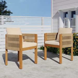 Acacia Wood Outdoor Set of 2 Dining Chairs with Stylish Rope Handles,Waterproof Cushions for Relaxing Patio Meals-The Pop Home - 1 of 4