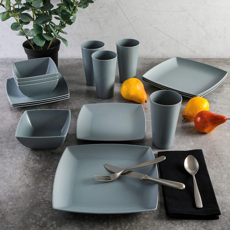 Gibson Home Grayson 16 Piece Square Melamine Dinnerware Set in Grey, 5 of 6