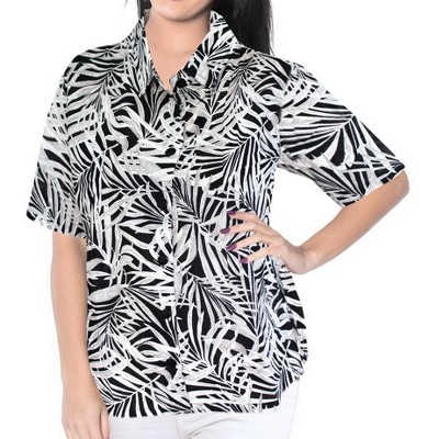 LA LEELA Women's Button Down Blouses Short Sleeve Womens Button Up Blouses Summer Holiday Shirt Party Dressy Tropical Vacation Shirts