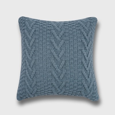 20"x20" Oversize Chunky Sweater Knit Square Throw Pillow Chambray Blue - Evergrace