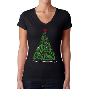 LA Pop Art We Wish You A Merry Christmas - Women's Word Art V-Neck T-Shirt - 1 of 4