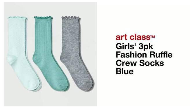 Girls' 3pk Fashion Ruffle Crew Socks - art class™ Blue , 2 of 5, play video