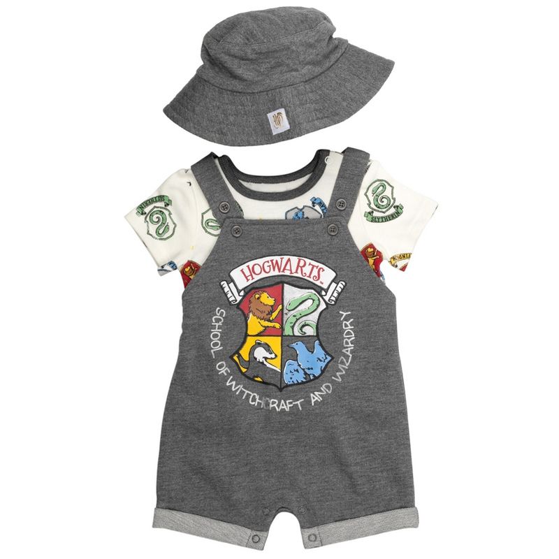 Harry Potter Hermione Hedwig Owl Ron Weasley Baby French Terry Short Overalls T-Shirt and Hat 3 Piece Outfit Set Newborn to Infant, 3 of 8