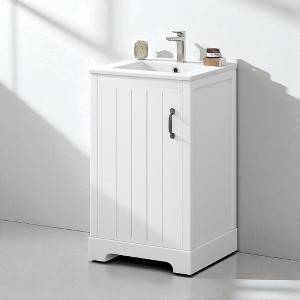 20" Bathroom Vanity with Ceramic Sink, Soft Closing Door, Storage Rack & Adjustable Shelf, Modern Freestanding Design - 1 of 4