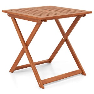 Costway 1/2 PCS 29.5" x 29.5" Patio Dining Table with Teak Painting 2" Umbrella Hole for Balcony - 1 of 4