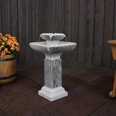 Sunnydaze Square 2-Tier Outdoor Bird Bath Fountain with LED Lights - 25" - Thumbnail 4