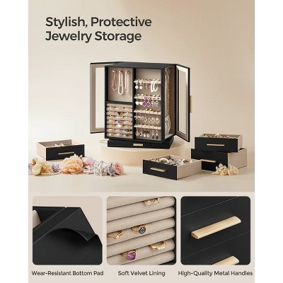 Graphite Black MDF Rotating Jewelry Box with Velvet Lining